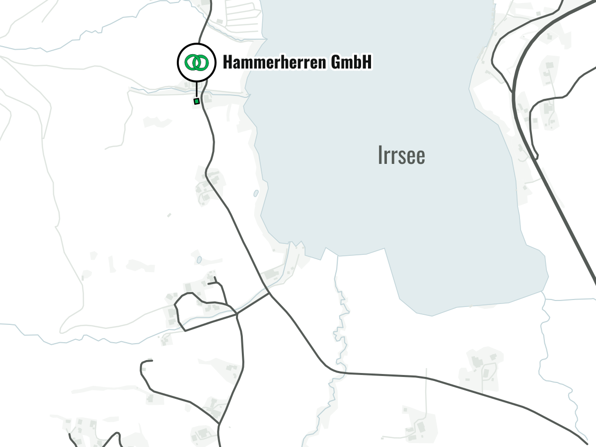 Lageplan: Büro der Hammerherren GmbH, Am Irrsee 31 in Tiefgraben, am Westufer nahe dem Südende des Irrsees